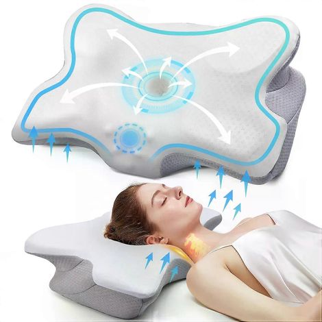 Oreiller orthopédique inodore Pulatree pour soulager les douleurs cervicales et des épaules. Oreiller cervical ergonomique en mousse à mémoire de forme, 56 x 36 x 10 cm.-AquaForge