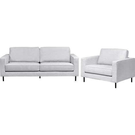 Conjunto de sala de estar moderno 3 plazas de tela sofá y sillón patas de metal gris claro Savalen