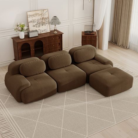 Canapé d'angle modulable, canapé 3 places, canapé portable compressible, tissu en velours côtelé, rembourrage en mousse haute densité 32D, aucun assemblage requis, aucun cadre nécessaire
