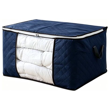 Bolsas para guardar ropa - Cajas plegables - Grandes con tapa (para mantas/juguetes/textiles) - Azul - 60 x 43 x 35 cm - Juego de cuatro piezas (1/5)