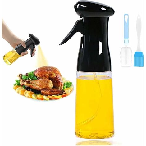 Rociador de aceite de oliva, 7 oz/210 ml, portátil, con cepillo para barbacoa, cocina, pasta, ensalada y repostería (negro) (1/5)