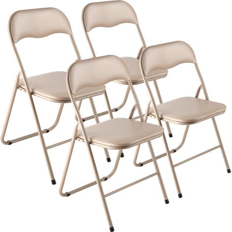 VEVOR Lot de 4 Chaises Pliantes Portables, Chaise de Salle a Manger en Cuir avec Cadre en Metal et Coussin Rembourre, Sieges Empilables pour Interieur et Exterieur, Maison, Cour, Jardin, Fetes, Kaki (1/5)