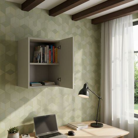 Libreria pensile moderna con anta - Design minimalista e montaggio rapido - Ecru cappuccino