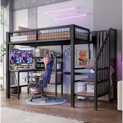 Bett Bettgestell mit Stauraum 90x200 Metall MDF OKMYHOME (1/5)