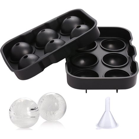 Lot de 2 bacs à glaçons en silicone noir avec couvercle, sans odeur, sans BPA, incassables, grands moules à glace, 6 boules de glac (1/4)