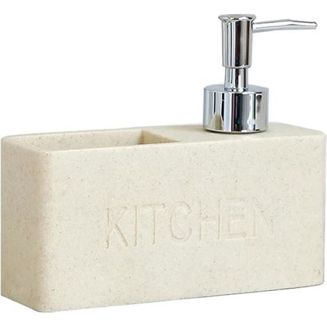 Distributeur De Savon - Avec Porte-éponge Intégré - Résine Marbre Noir - Pour Évier Cuisine Salle De Bain - 200 Ml