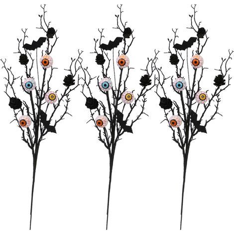 Décoration Halloween Yeux Créatifs Lot de 3 Chauve-souris Feuille Érable Pomme Pin Accessoire Bouquet Branches Intérieur (1/5)