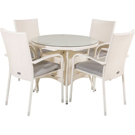 Volta Ensemble table et chaises de jardin, table Ø90cm et 4 chaises Anna, blanc. (1/5)