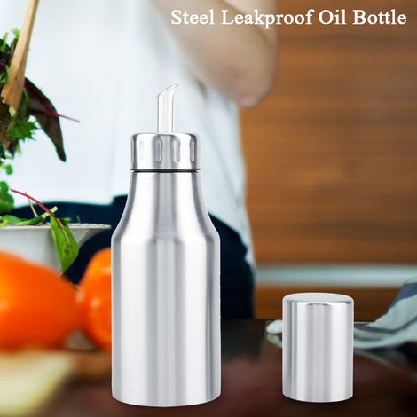 Bouteille d'huile d'olive en acier inoxydable, distributeur de vinaigre étanche, boîte de rangement pour épices de cuisine (500 ml) (1/5)