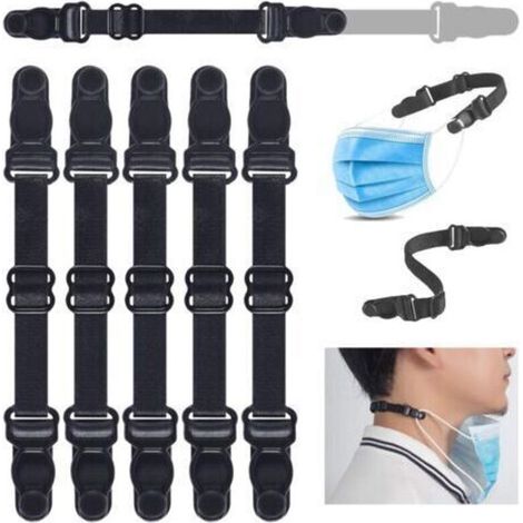 Set mit 5 stufenlos verstellbaren Ohrschlaufen für Gesichtsmasken – Ohrhaken für Gesichtsmasken – Dehnbares Gummiband, reduziert den Druck und verbessert den Tragekomfort (schwarz) (1/4)