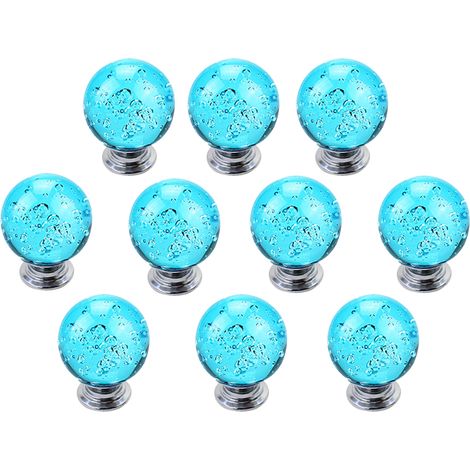 Lot de 10 poignées de porte en cristal, en verre craquelé, en forme de boule, pour commode, cuisine, salle de bain, chambre, bleu lac (1/5)