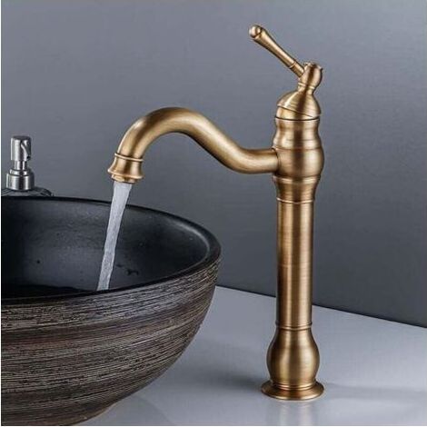 Robinet Lavabo Rétro Pivotant à 360° Mitigeur Monocommande Salle de Bain Bec Haut Eau Froide et Chaude Disponible Bronze,de dyk. (1/4)