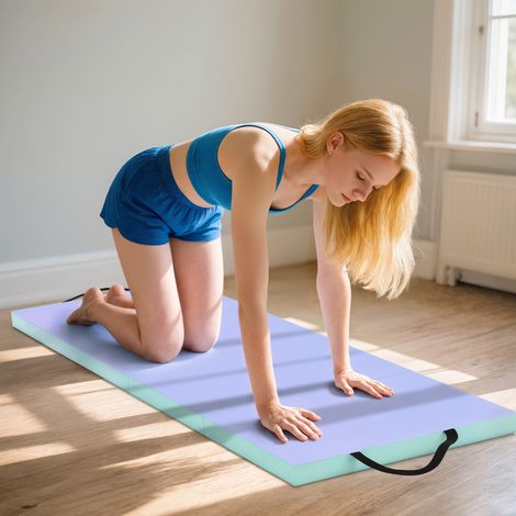 Tapis de Gymnastique Pliable Épais Yoga Fitness, Antidérapant, 180x60x5 cm, Vert et Violet (1/5)