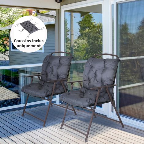 Lot de 2 coussins de chaise d'extérieur, galette de chaise avec attaches, coussins de jardin pour terrasse ou balcon, gris, 98 x 50 x 8 cm