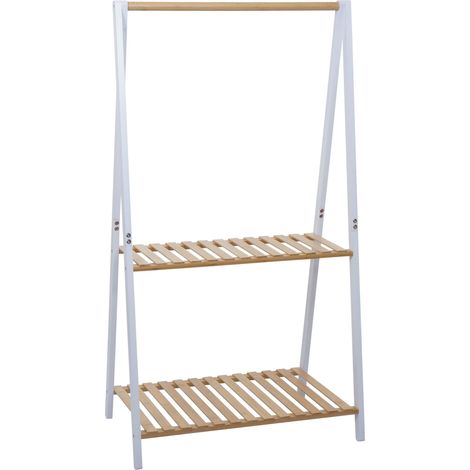 Bambus Pflanzenregal HHG-367, Blumentreppe Blumenständer Pflanzentreppe, Stange 2 Ablagen 130x70x44cm natur-weiß