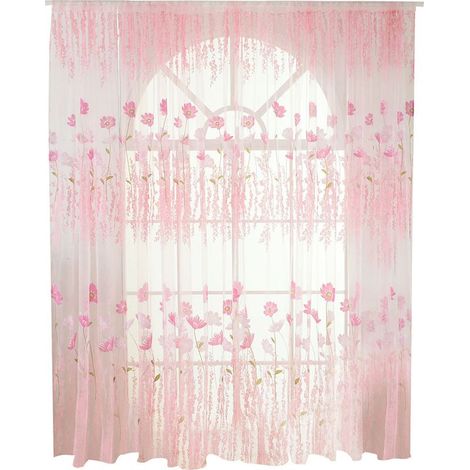 Rideau en Voile/Tulle à Motif Floral en Polyester - Décoration pour Chambre ou Salon (Rose) (1/5)