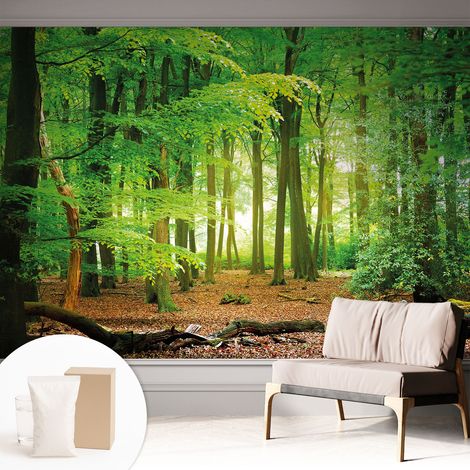 Tapete Vliestapete mit Kleber Wandtapete modern - Tapete mit Motiv - Tapete Schlafzimmer Grüner Wald 312x219 cm (1/5)