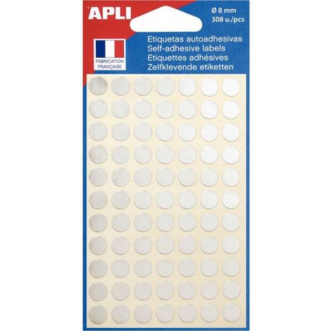 Pastilles adhésives Ø 8 mm Apli argent - Pochette de 308