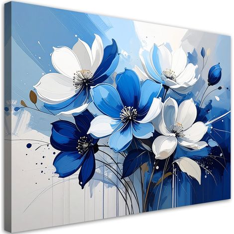 Stampe su Tela, Fiori blu e bianchi - 30x20 (1/2)
