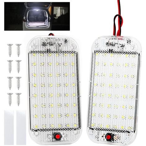 LED Car Interior Lights, 2 Pack 48 LED 12V-85V Car Interior Light Switch, LED Car Interior Lights, Universal White Light for Car, RV, Truck, Van