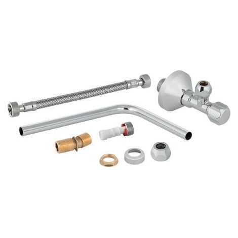 Geberit – Raccord de robinetterie pour modules sanitaires WC – Vanne d'angle 2000 /2" – Tuyau renforcé 3/8" – Rosace chromée – Raccord coudé en cuivre (1/2)
