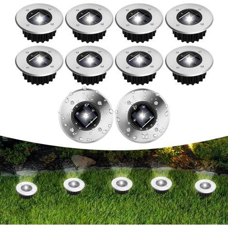 Lampe Solaire Au Sol Lot de 10, IP65 Lumiere Solaire Exterieur Jardin, Étanche Spot Solaire Extérieur pour Chemins Allée Pelouse Terrasse Cour Piscine, Blanc Froid, Rond (1/5)