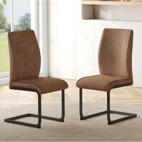 2er-Set moderne Esszimmerstühle in Braun und Schwarz aus Technologie-Stoff und Metall, ergonomische Rückenlehne 50 cm (1/5)