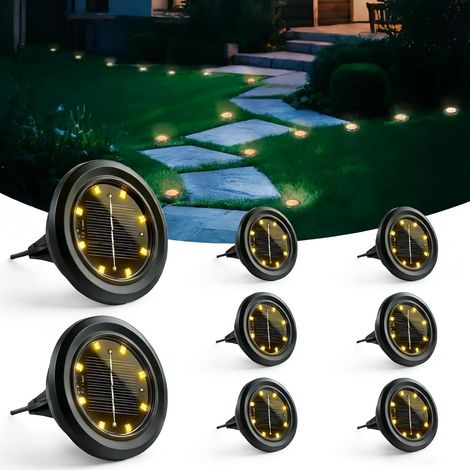 Lot de 8 Lampe Solaire Exterieur Au Sol, 8 LED Jardin Lumiere Solaire Extérieur, Lumière Solaire IP65 Étanche Longue Durée de Vie, Spot Solaire pour Chemins Pelouse Allée Terrasse, Blanc Chaud (1/5)