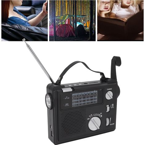 Éclairage LED, générateur à manivelle, radio multibande AMFMSW, lecteur de cartes mémoire USB/SD avec lecture MP3. (1/5)