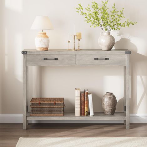 Console Industrielle Grise avec 2 Tiroirs et Étagère, 110,5 cm (1/5)