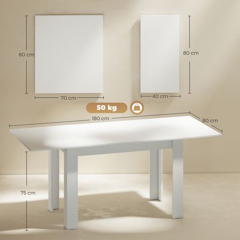 Esstisch ausziehbar, 140/180 x 80 cm Küchentisch für 6-8 Personen, für Küche, Esszimmer, Weiß (1/5)
