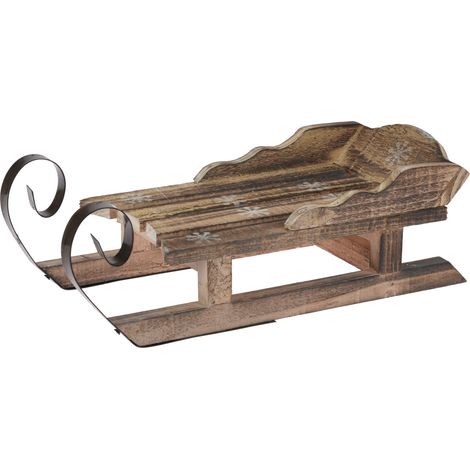 Deko Holz Schlitten mit Metallkufen - groß / 47 cm - Weihnachts Tischdeko im antiken Look geflammt shabby chic