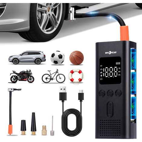 Compresseur à Air Portatif 6000mAh Gonfleur Pneus Voiture sans Fil 150PSI Mini Pompe avec Lumière LED Affichage Numérique et Port C USB Electrique Compresseur pour Voiture, Moto, Vélo, Balle (1/5)