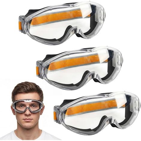 Lot de 3 Lunette Protection, Lunettes de Protection Anti-buée, Lunettes de Sécurité Anti-rayures, pour Bricolage, Travaux, Surlunettes de Protection pour Bricolage Laboratoire (1/5)