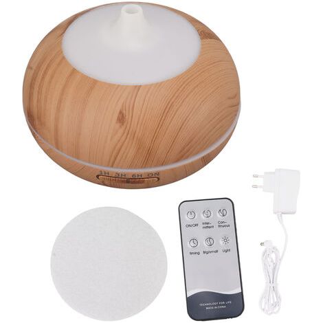 Difusor de aromaterapia de 550 ml con acabado de madera, difusor ultrasónico de aceites esenciales, humidificador de 110-240 V, modelo con control remoto, acabado en madera clara, enchufe europeo. (1/5)