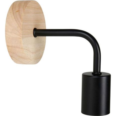 Applique murale - Lampe - Métal et bois - Noir - 16,5x14 cm - Moderne - Salon (1/4)