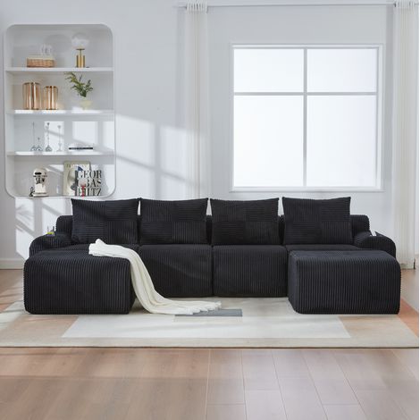 Divano modulare 4 posti con 2 pouf in velluto a coste OKMYHOME (1/5)