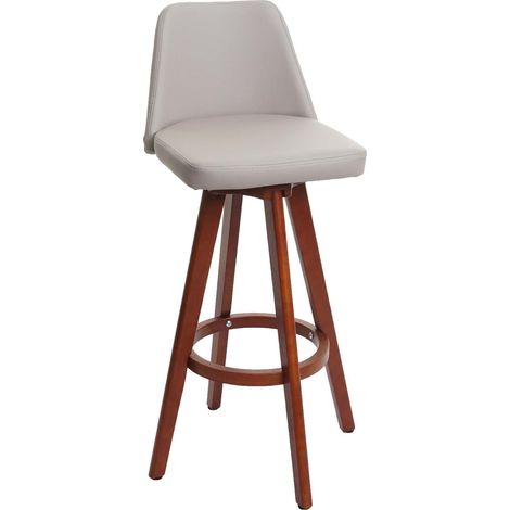 Sedia sgabello HHG-569 girevole design moderno legno ecopelle tortora
