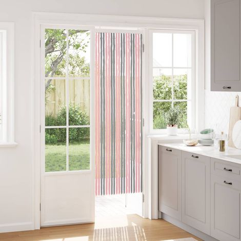 Rideau anti-insectes en chenille rayée 100 % PP gris argent et rose 56 x 185 cm - PANGIVO (1/5)