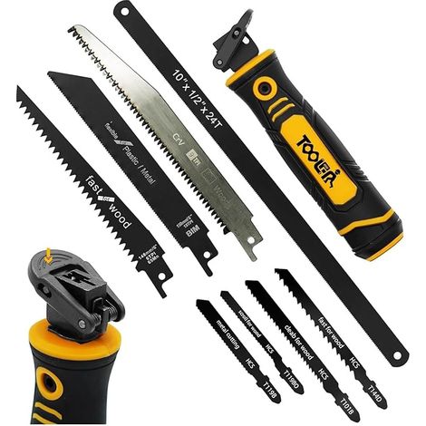 8 in 1 Multifunctional Hacksaw with Interchangeable Blades - Self-Locking Design & Ergonomic Handle - For Metal, Wood, Plaster, Plastic (1/5)