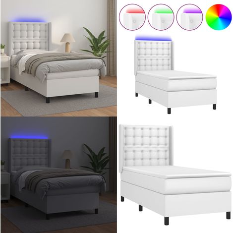 Sommier à lattes de lit matelas LED Blanc 90x200cm Similicuir - Matelas LED - Lit avec LED (1/5)