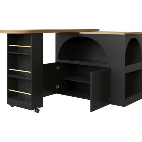 Mesa de bar extensible con almacenaje y ruedas, MDF negro, 135-205 x 39 x 100 cm (1/5)