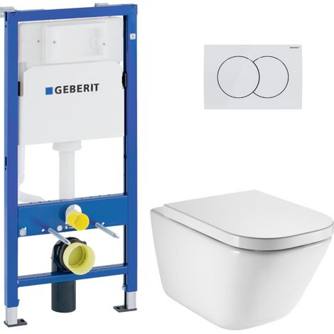 Pack Duofix WC con estructura de soporte UP100 + WC suspendido sin brida Roca con tapa SoftClose + placa blanca (GEBROGAWR02-IN)