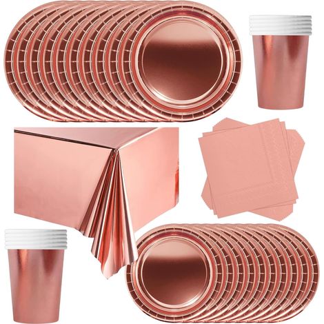 69 Pièces Vaisselle Jetable Anniversaire Or rose,Assiette Carton Papier Tasses Serviettes Nappe pour Fête de Noël,Vaisselle de Fête Enfants,Barbecue Les Fêtes Les Pique-niques(16 Invités) (1/2)