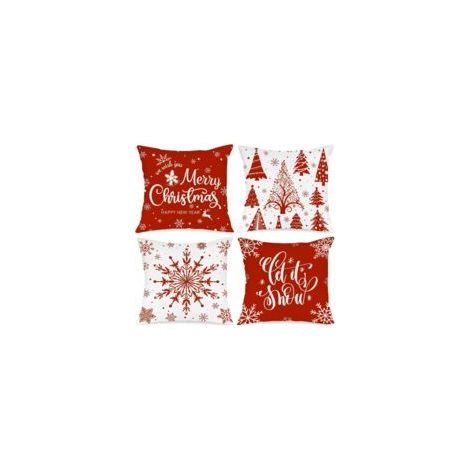 4er-Set Weihnachtsmann-Kissenbezüge, 45 x 45 cm, mit Schneeflocken- und Weihnachtsmotiv, ideal zum Dekorieren von Bett, Sofa oder Wohnzimmer (rot) - Crezuo