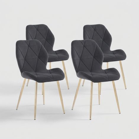 Juego de 4 sillas de terciopelo diseño para cocina y sala de estar Virginia Gold - Gris (1/5)