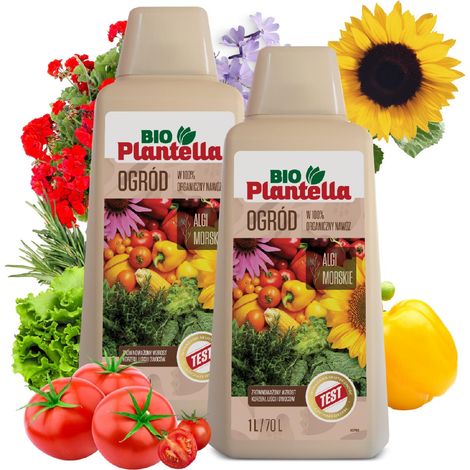 BIO PLANTELLA Ökologischer Dünger aus Algen für Gemüse, Kräuter, Obst und Blumen 1L x2