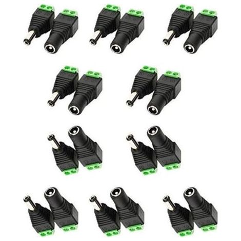 5,5mm x 2,1mm DC Femelle DC Mâle Adaptateur 12V DC Jack Connecteur Prise DC Fiche DC Tonneau pour Caméra CCTV LED Strip Bande LED ou d'autres Dispositifs de DC 5V-24V (10Femelle + 10mâle) (1/5)