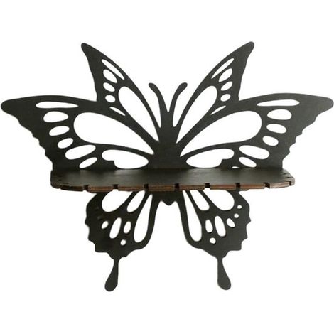 Étagère murale d'angle en bois, étagère flottante en forme de papillon, décoration murale pour chambre et salon, montage mural, noir (1/5)