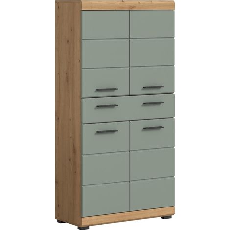 Scout Hochschrank Bad 4 Türen, 1 Schublade Salbeidekor, Eiche Dekor.